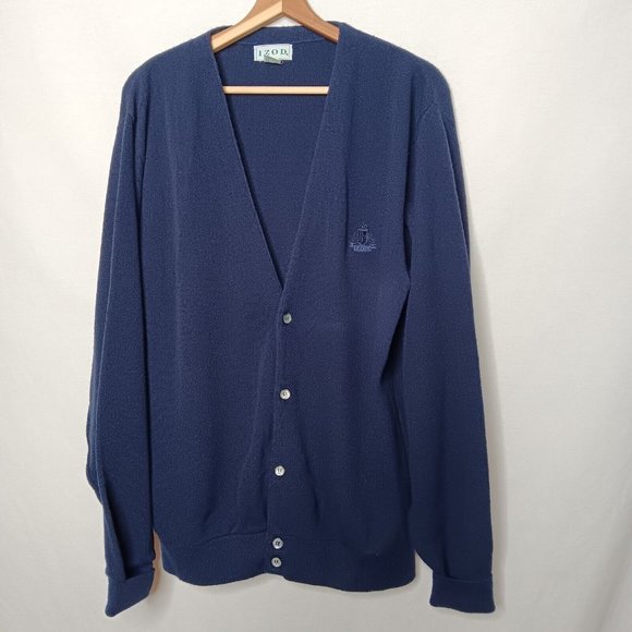 Vintage Izod Mens Large Tall Sweater Cardigan Button V Neck Blue Grandpa READ - Picture 1 of 14